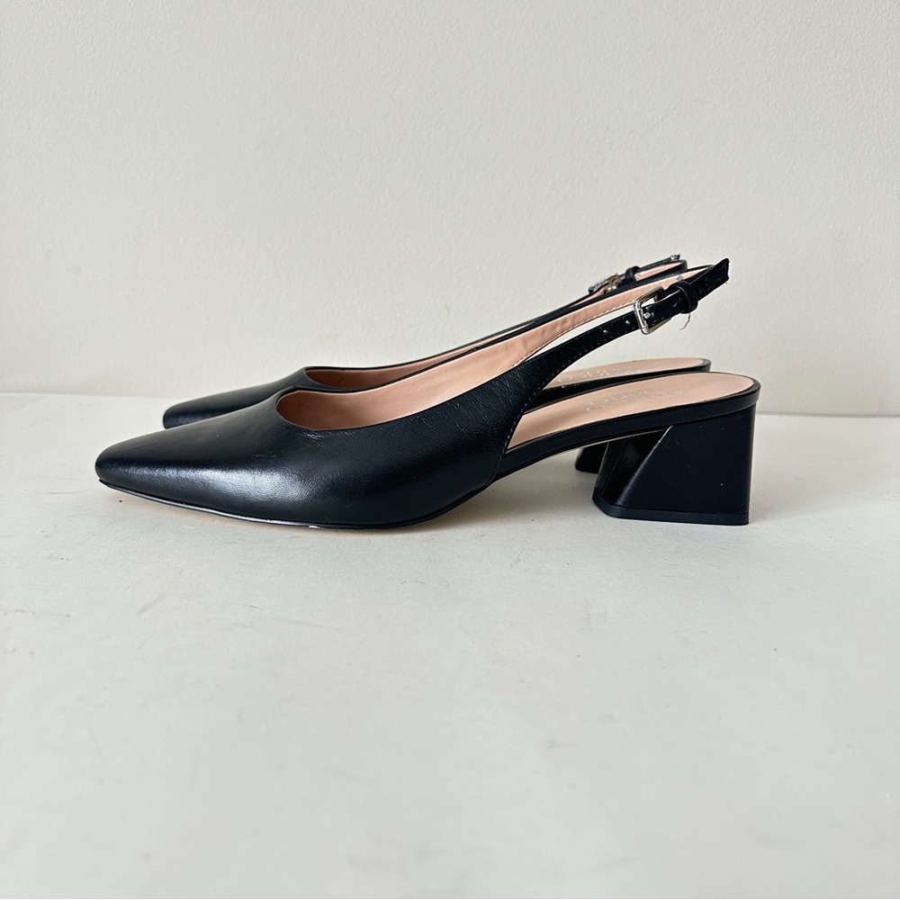 Franco Sarto Racer Black Leather Block Heel Slingback Shoes, Sz 9M Preowned